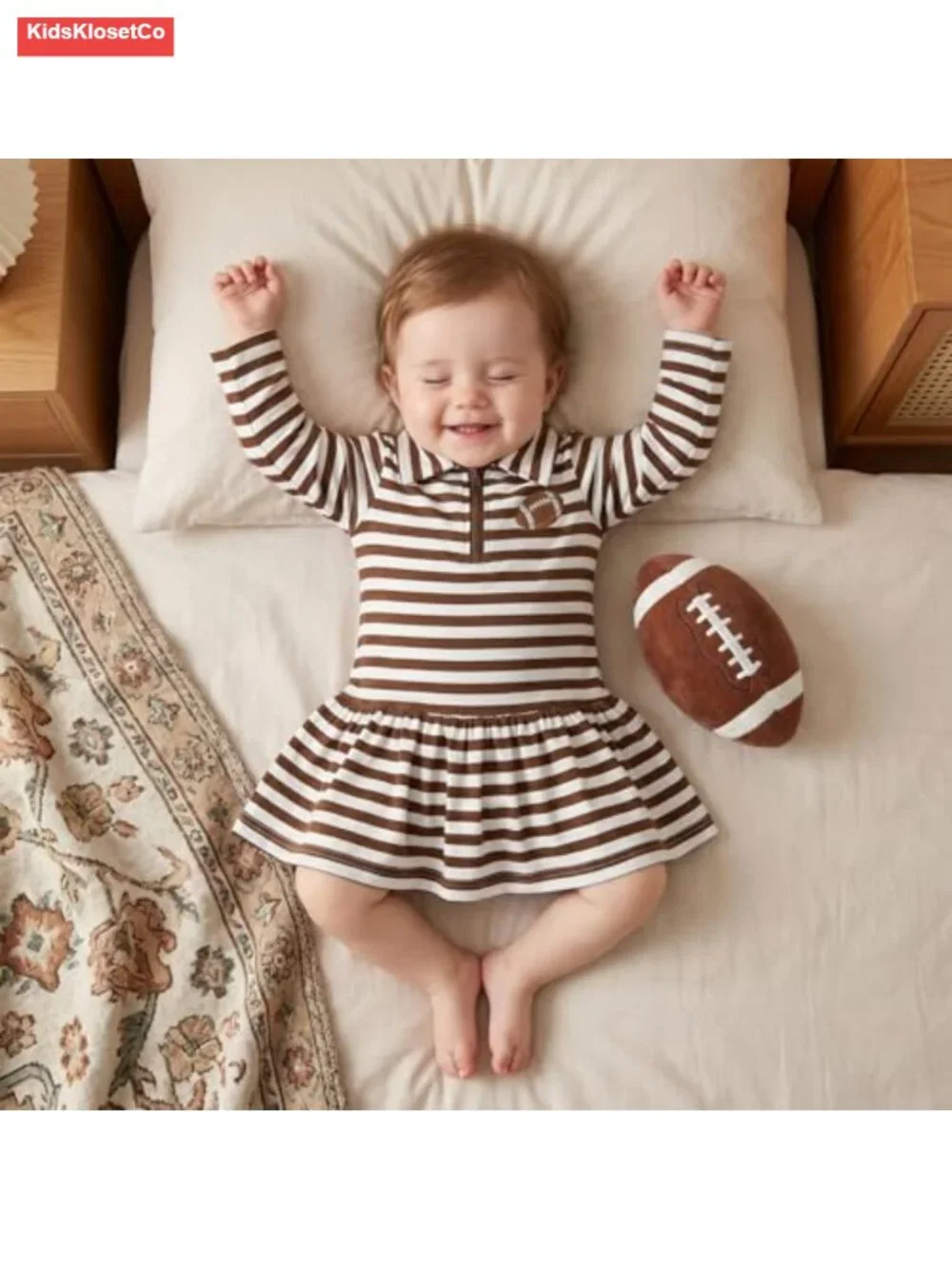 Toddler Girl Football Outfit Rugby Stripe A-line Dress Fall Set